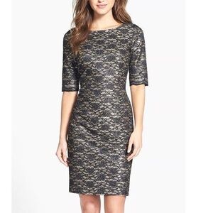 Eliza J Black Gold Glitter Sparkle Lace Sheath Dress